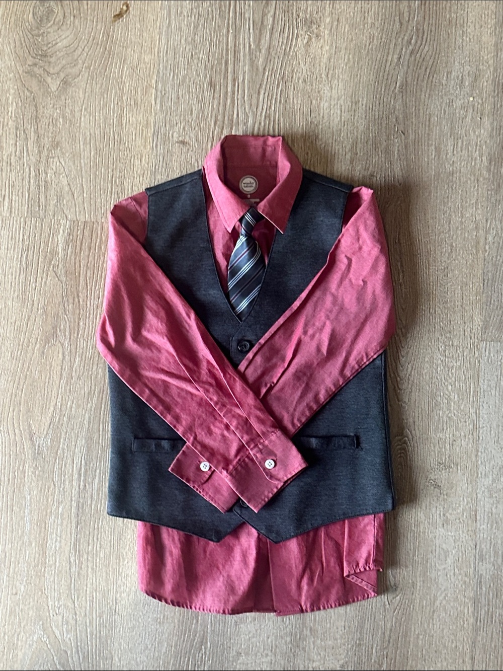wonder nation Red Shirt with Charcoal Vest and Striped Tie